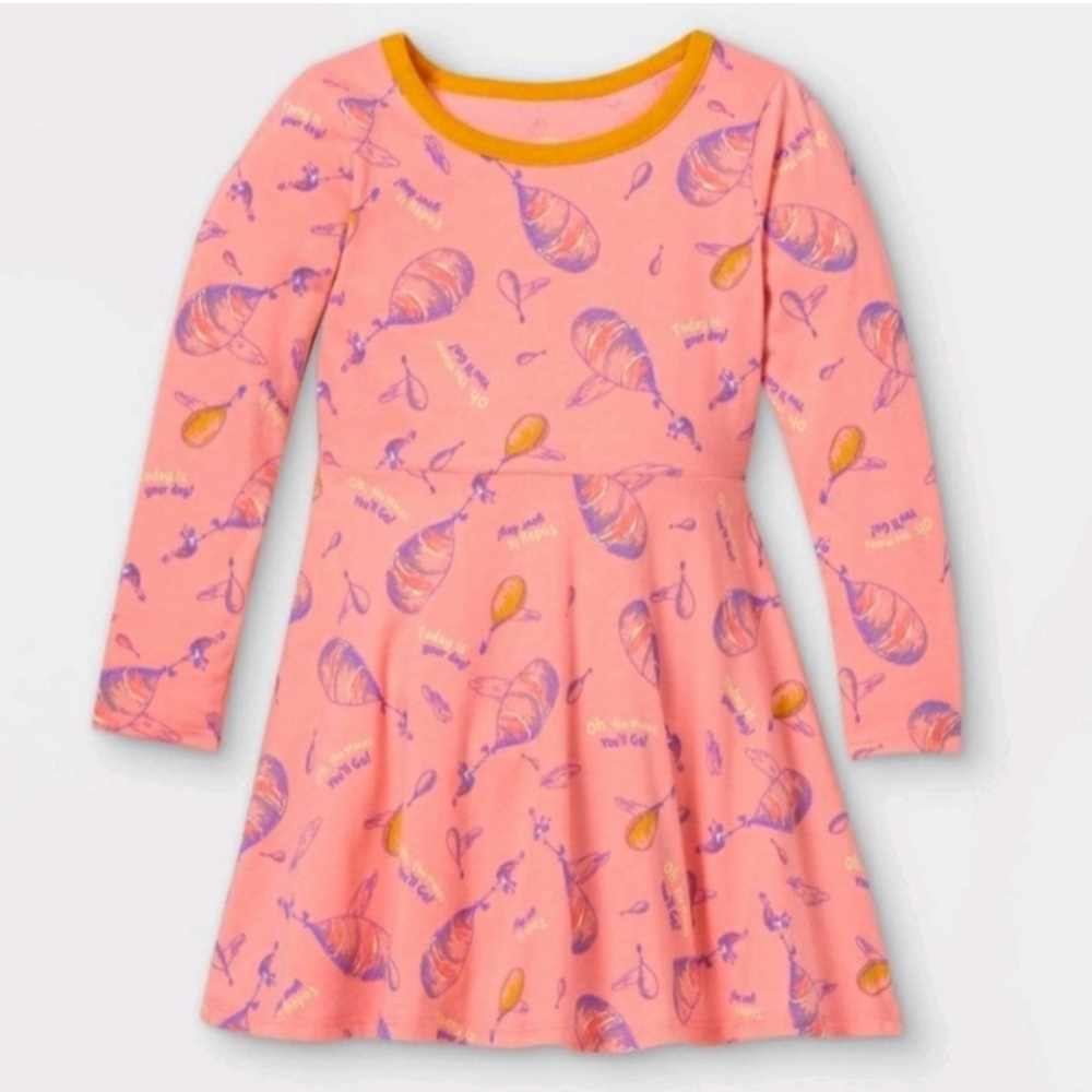 Dr. Seuss Pink and Orange “ Oh the Places We Go” Girls Casual Dress. Size 18m